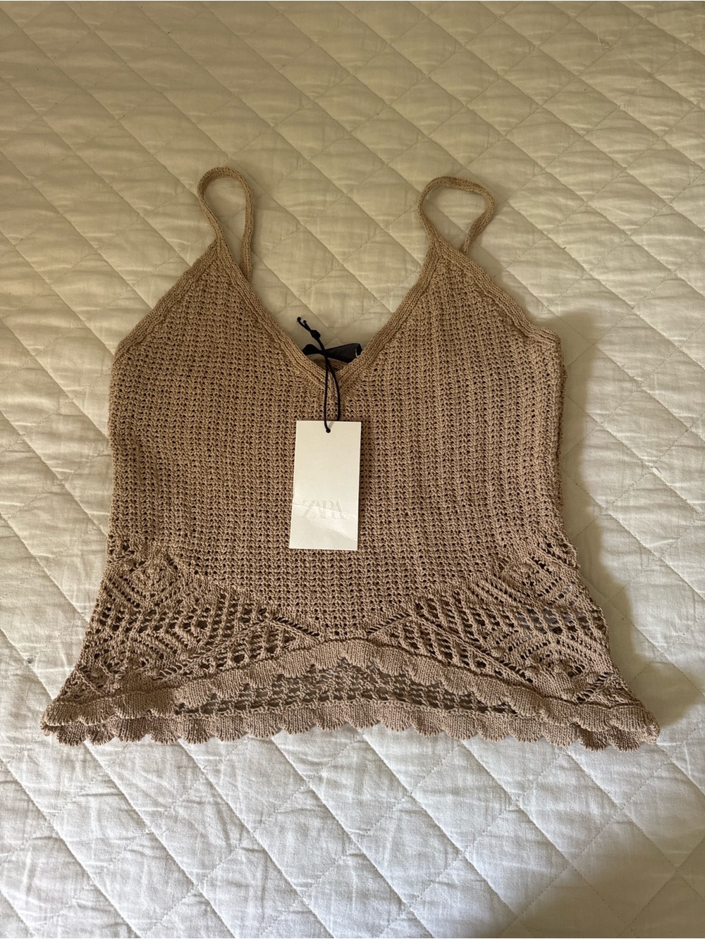 Zara Crochet Knit Cami in Beige Taupe